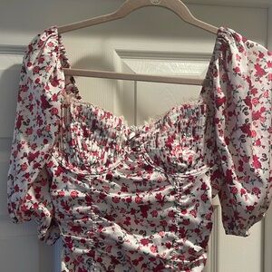 For Love & Lemons Melrose Pink Floral Ruched Mini Dress S